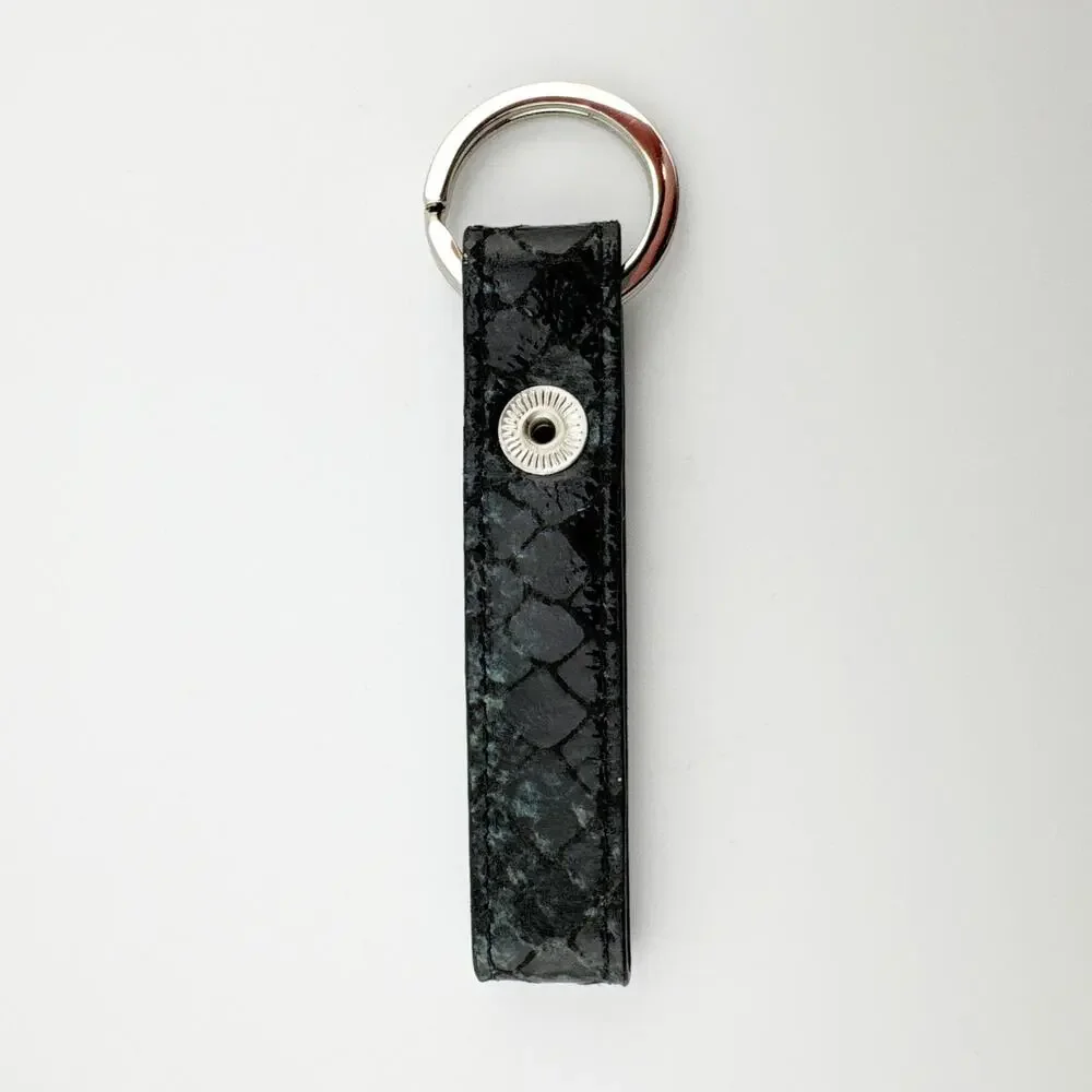Graphic Image Keychain Strap Black Faux Snakeskin Pattern with Logo‎ Accent